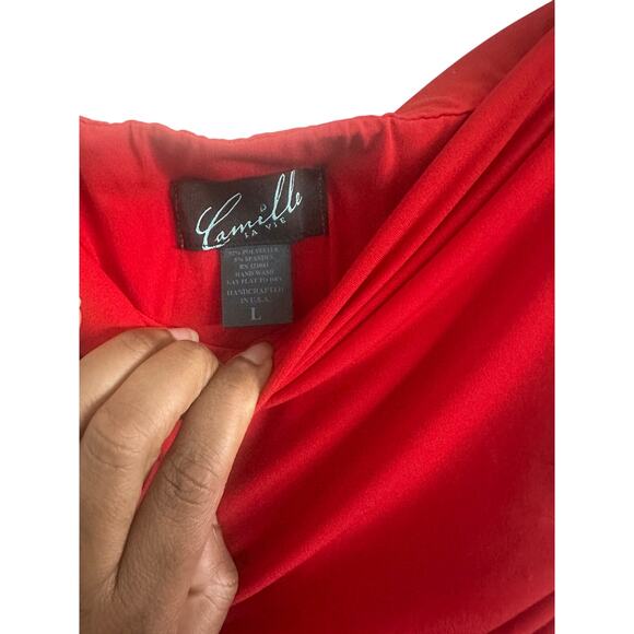 Camille La Vie Women's L Red Strapless Ruched Wide-Leg Jumpsuit Elegant Chic - Picture 7 of 14